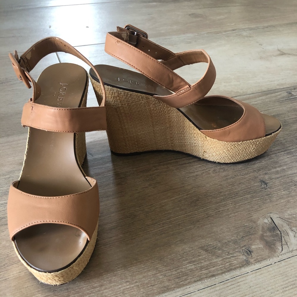 J Crew leather woven platform wedges
